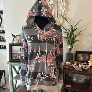 HEIMISH USA Gray and Pink Floral Hoodie